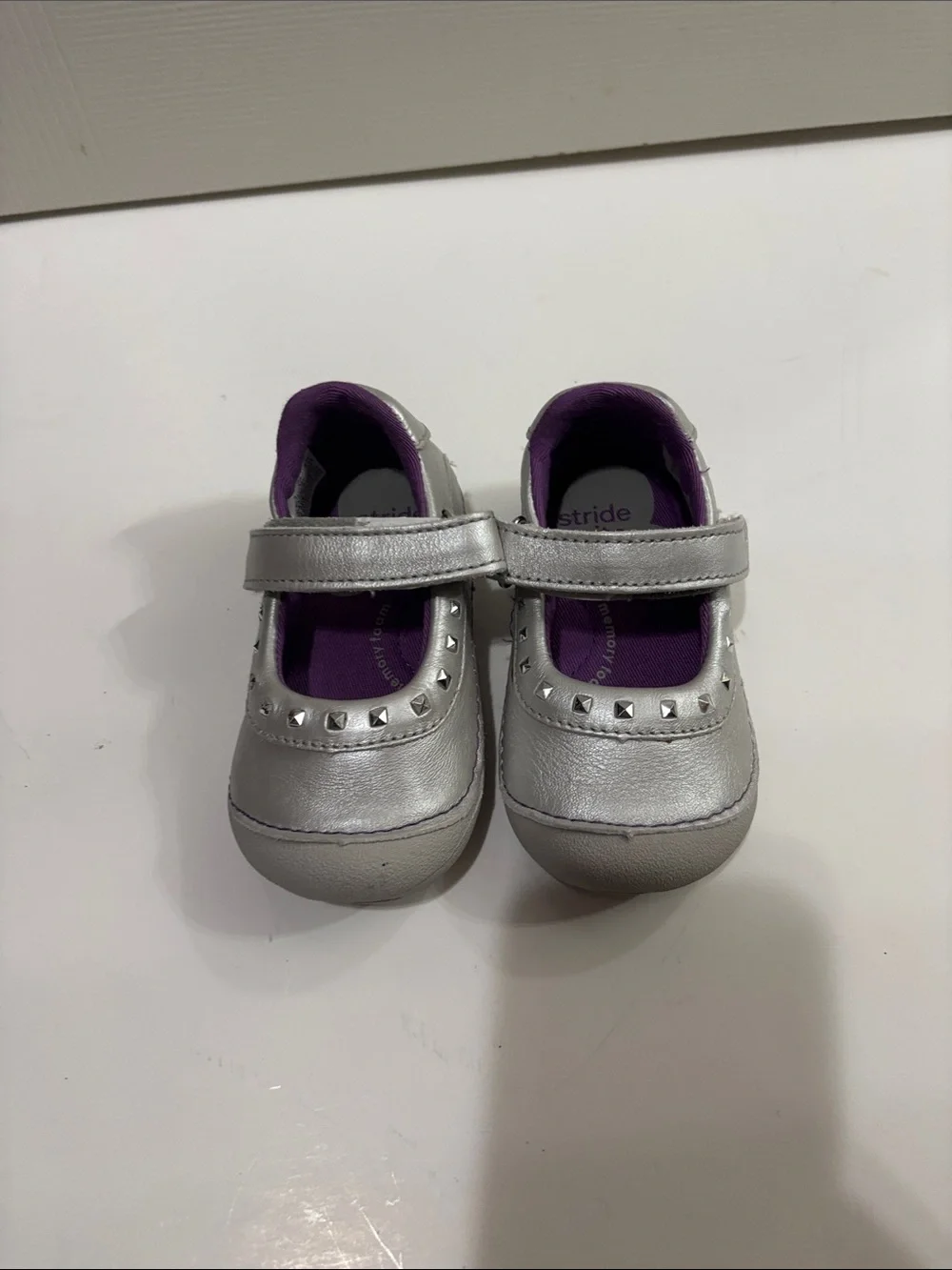Stride Rite Silver Mary Jane Shoes with Purple Interior